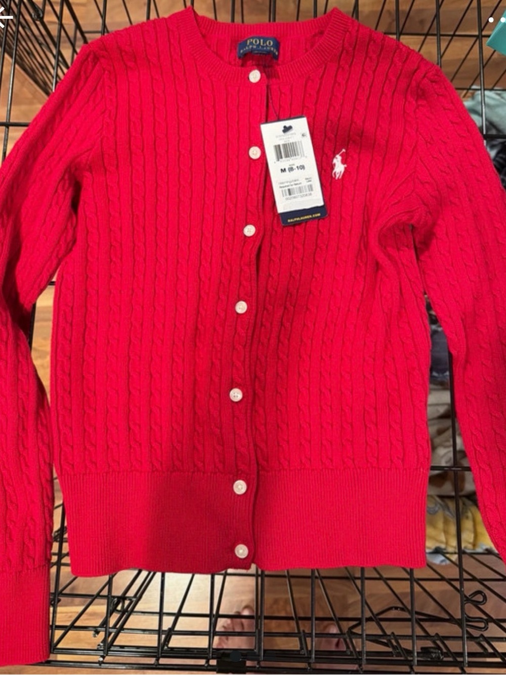 Polo by Ralph Lauren girls Red Cable-Knit Button Cardigan
